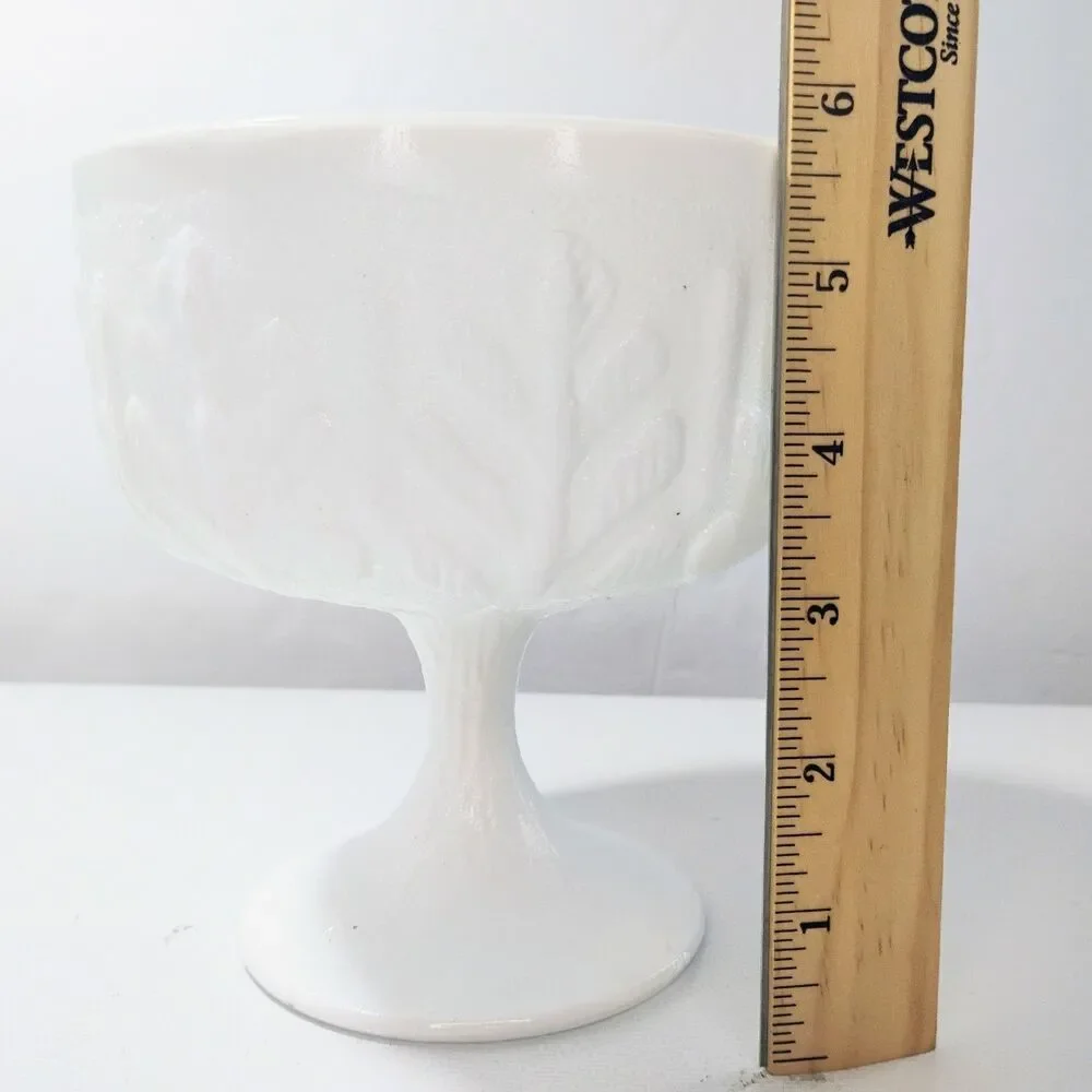 Vtg FTD 1975 White Milk Glass Oak Leaf Compote Bowl Pedestal Floral Arrangements